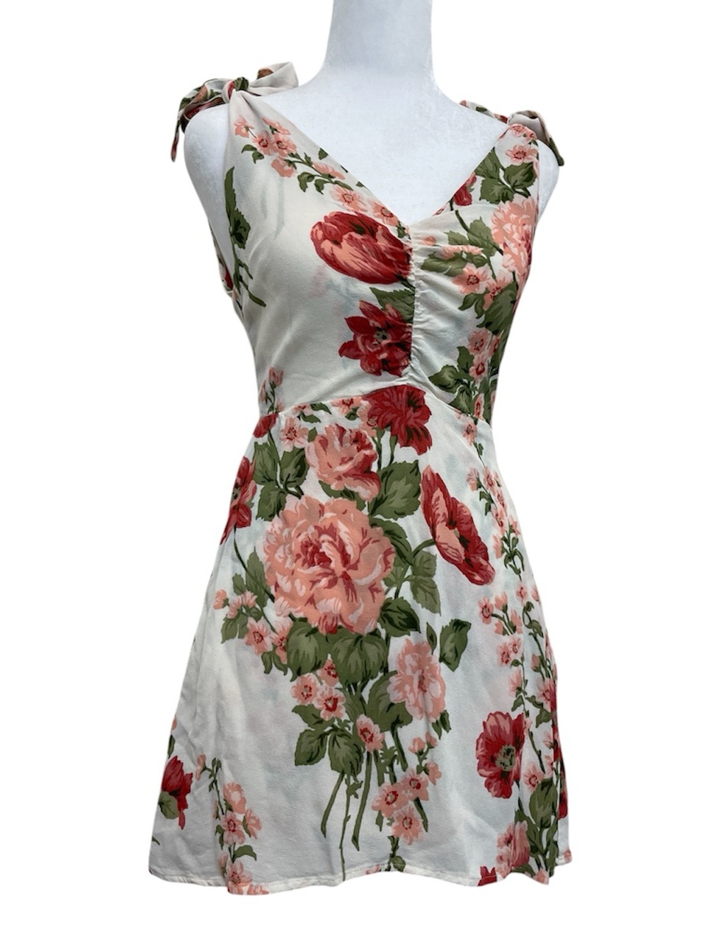 Reformation Carmensita White & Pink Floral Tie Shoulder Mini Dress